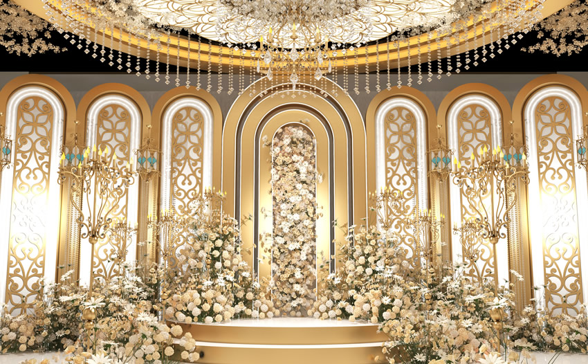 虹口香槟色调婚礼堂效果展示